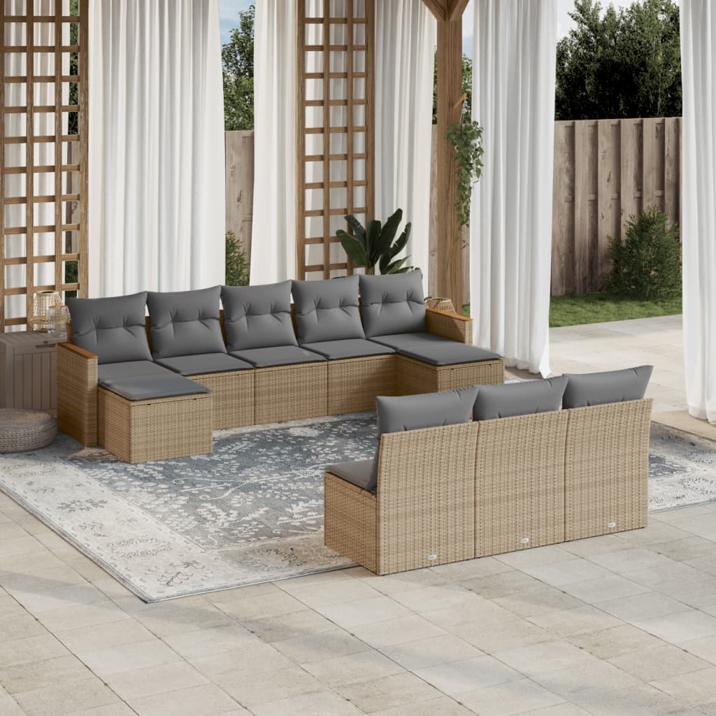 10-dijelni set vrtnih sofa s jastucima bež od poliratana 61 x 62 x 69 cm