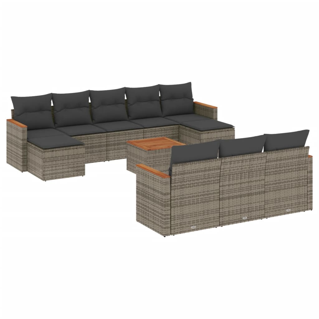11-dijelni set vrtnih sofa od poliratana s jastucima sivi
