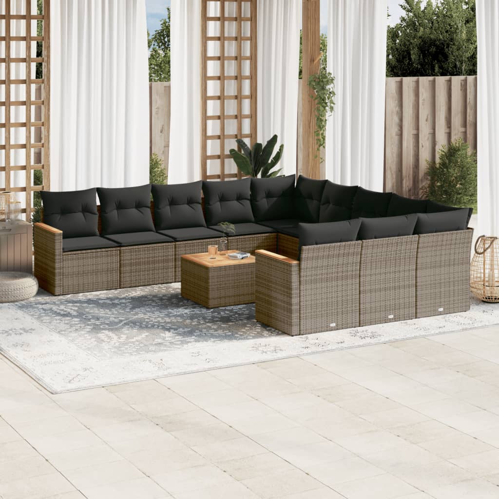 12-dijelni set vrtnih sofa od poliratana s jastucima sivi