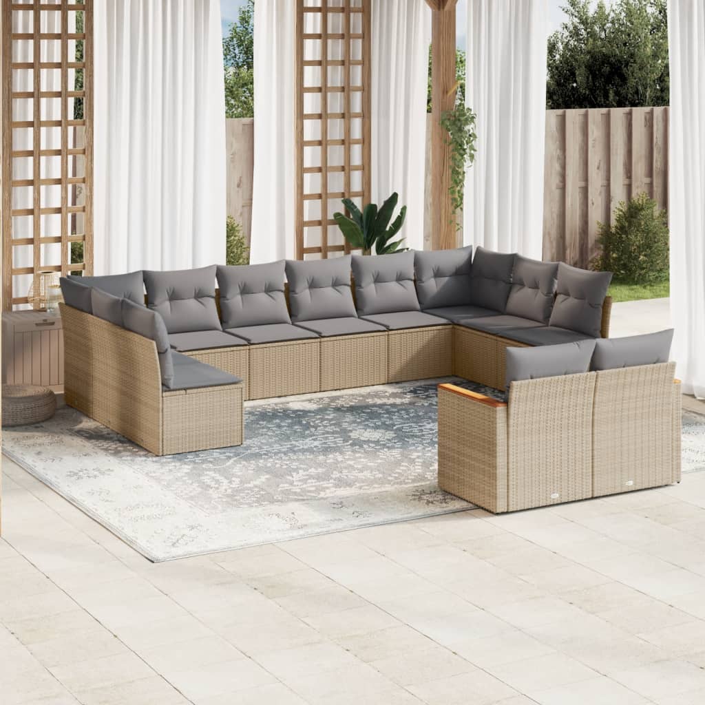 12-dijelni set vrtnih sofa s jastucima bež od poliratana