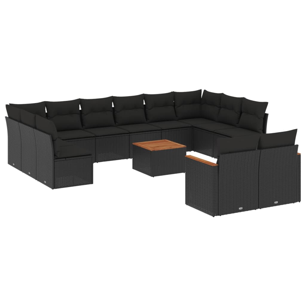 13-dijelni set vrtnih sofa s jastucima poliratan crni