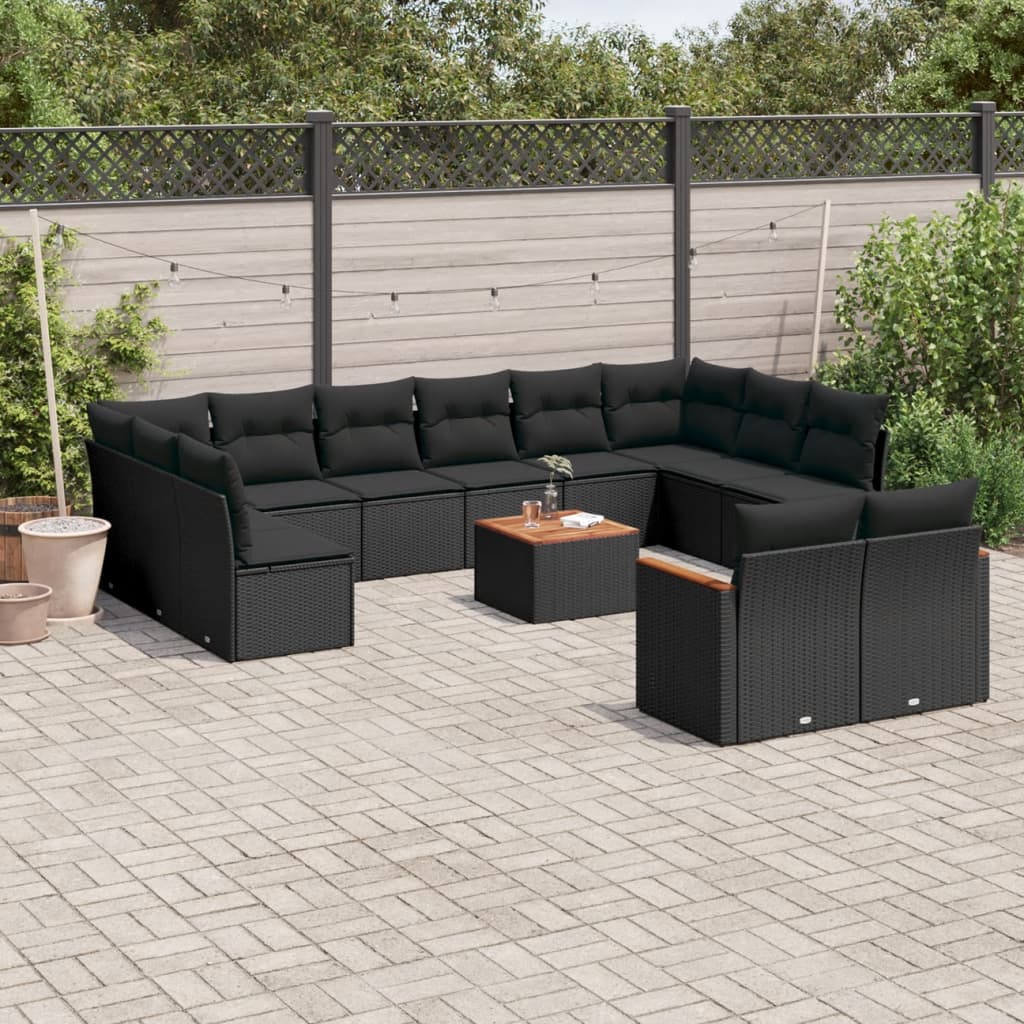 13-dijelni set vrtnih sofa s jastucima poliratan crni