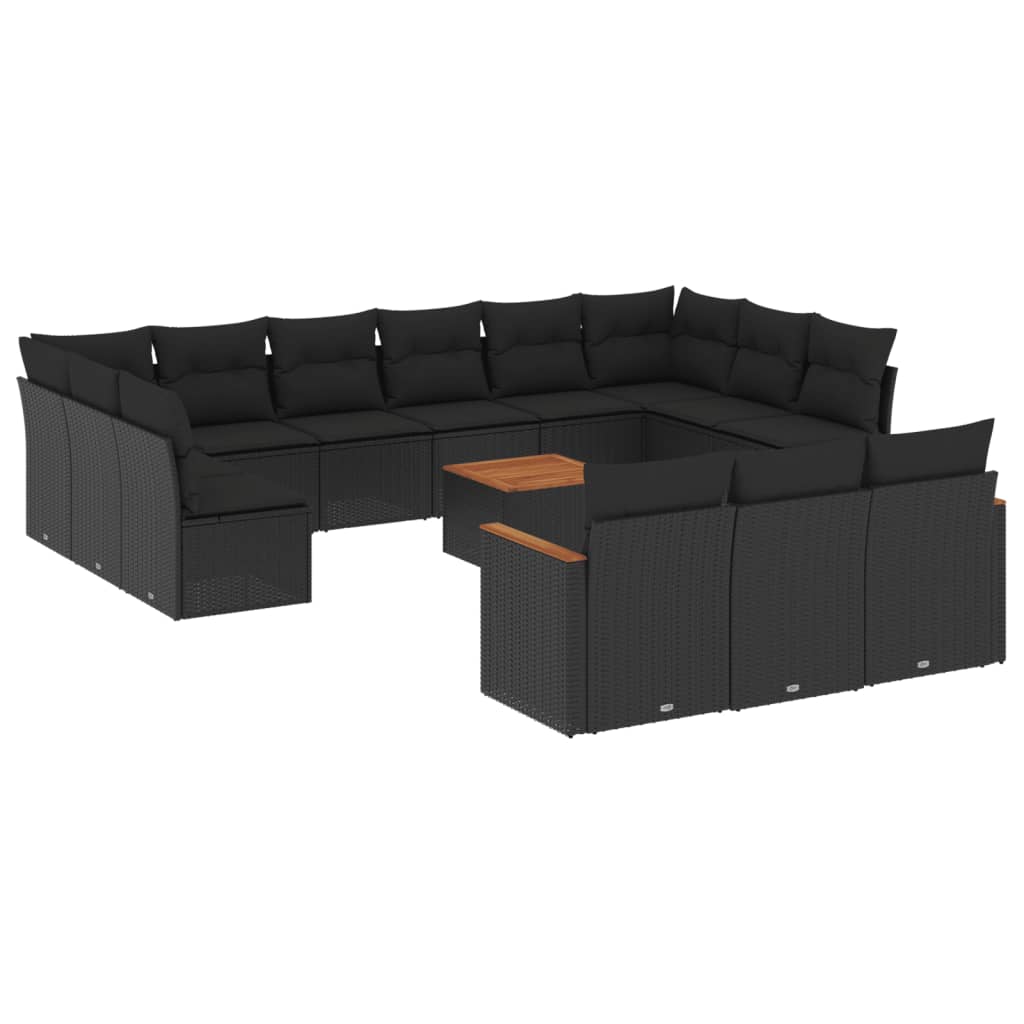 14-dijelni set vrtnih sofa s jastucima poliratan crni