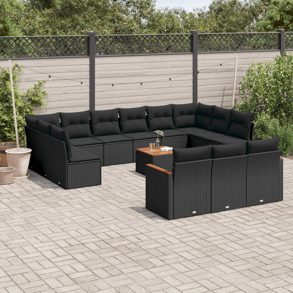 14-dijelni set vrtnih sofa s jastucima poliratan crni