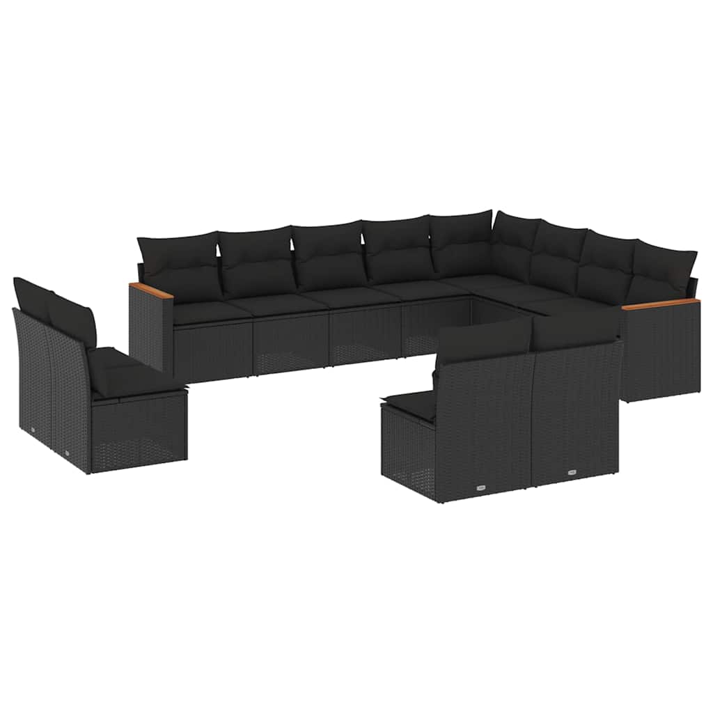 12-dijelni set vrtnih sofa od poliratana s jastucima crni