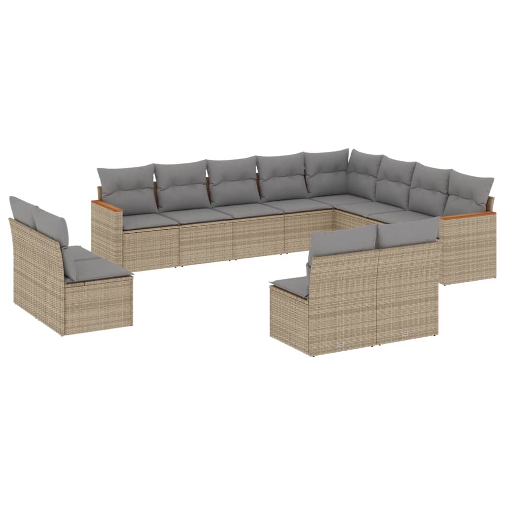 12-dijelni set vrtnih sofa s jastucima bež od poliratana