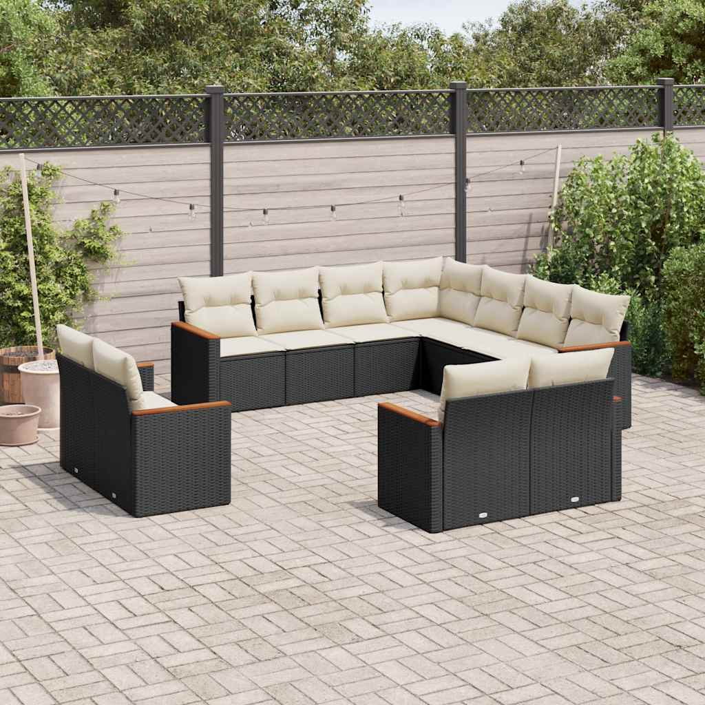 11-dijelni set vrtnih sofa od poliratana s jastucima crni