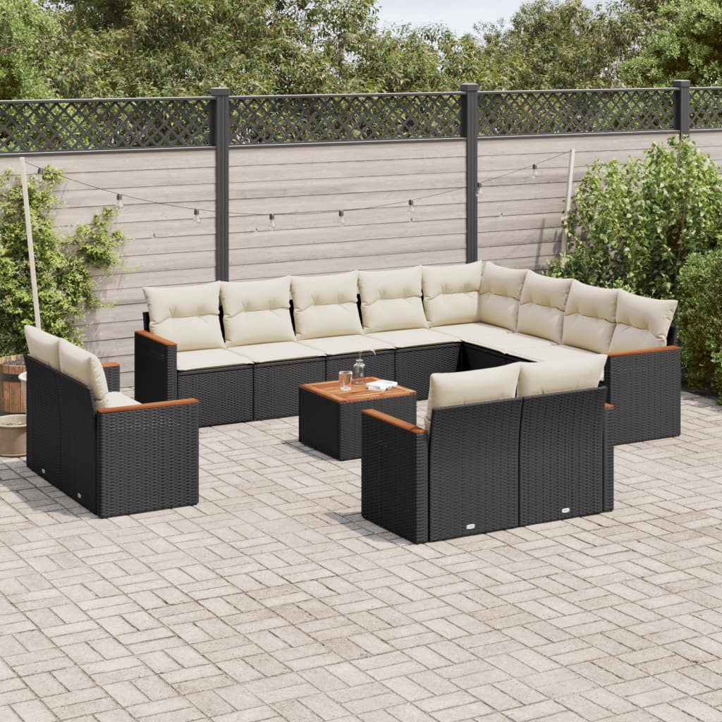 13-dijelni set vrtnih sofa s jastucima poliratan crni