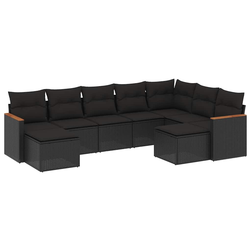 9-dijelni set vrtnih sofa s jastucima crni od poliratana Crna 62 x 62 x 69 cm