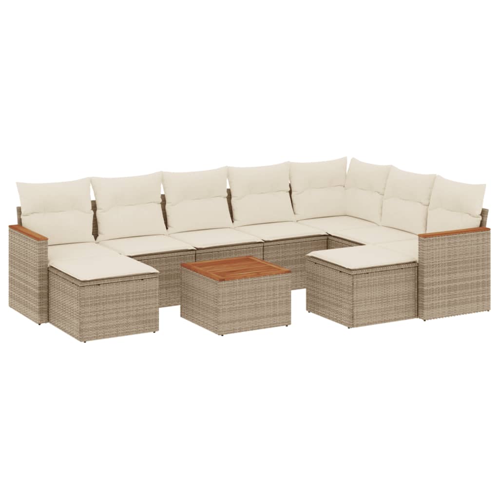 10-dijelni set vrtnih sofa s jastucima bež od poliratana 62 x 62 x 69 cm