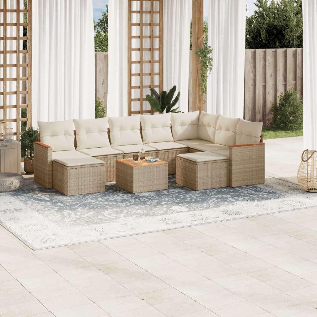 10-dijelni set vrtnih sofa s jastucima bež od poliratana 62 x 62 x 69 cm