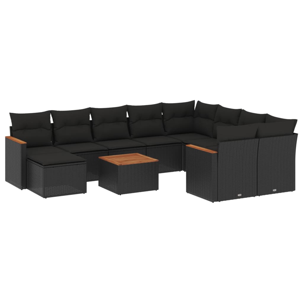 11-dijelni set vrtnih sofa od poliratana s jastucima crni
