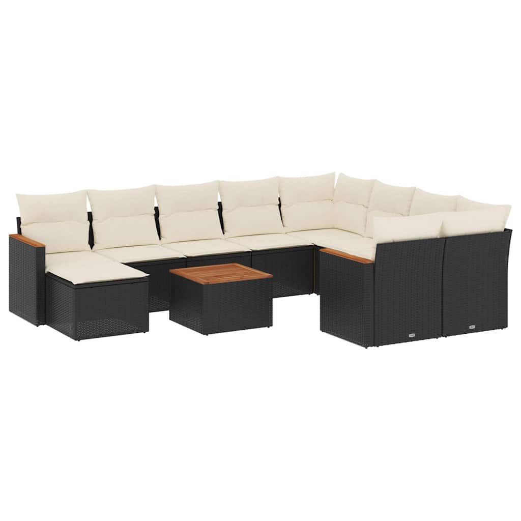 11-dijelni set vrtnih sofa od poliratana s jastucima crni