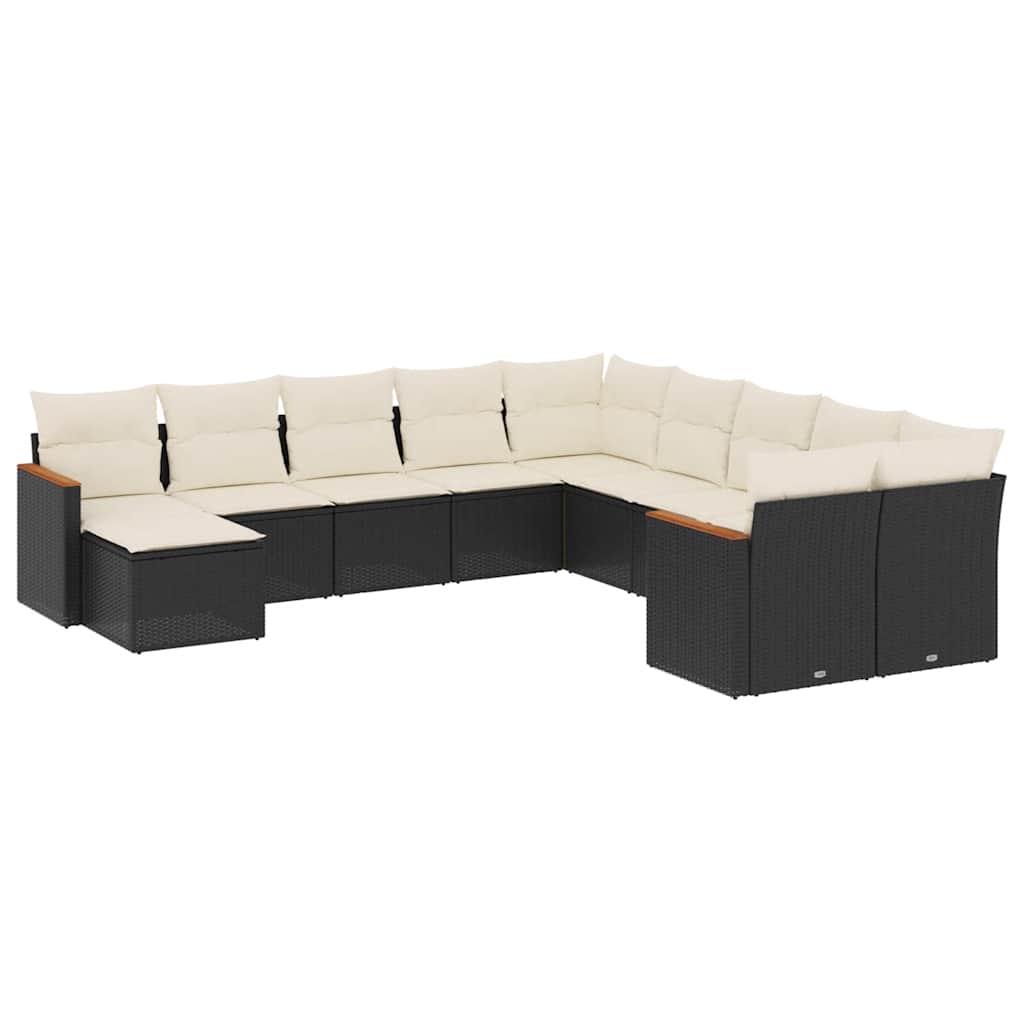 11-dijelni set vrtnih sofa od poliratana s jastucima crni