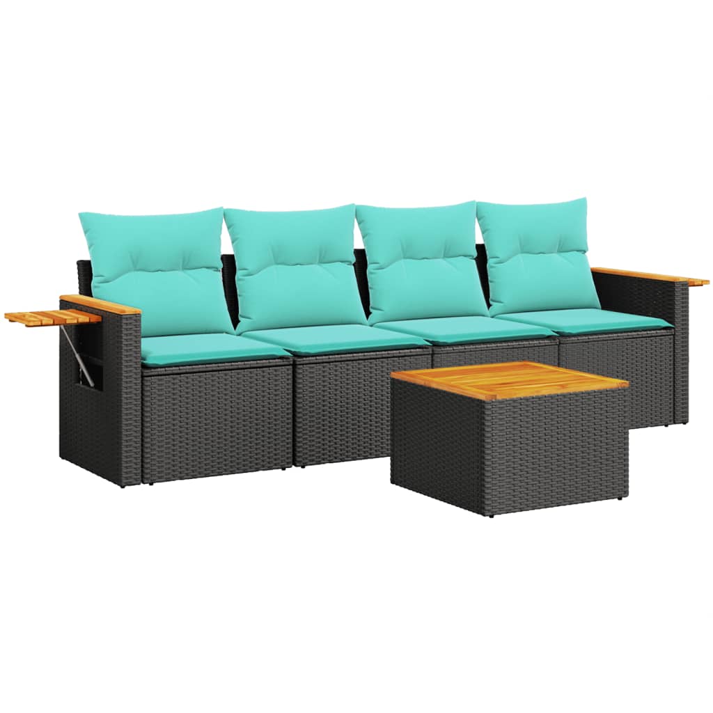 5-dijelni set vrtnih sofa od poliratana s jastucima crni