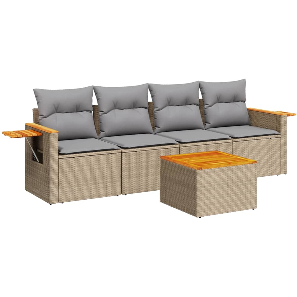 5-dijelni vrtni set sofa s jastucima bež od poliratana