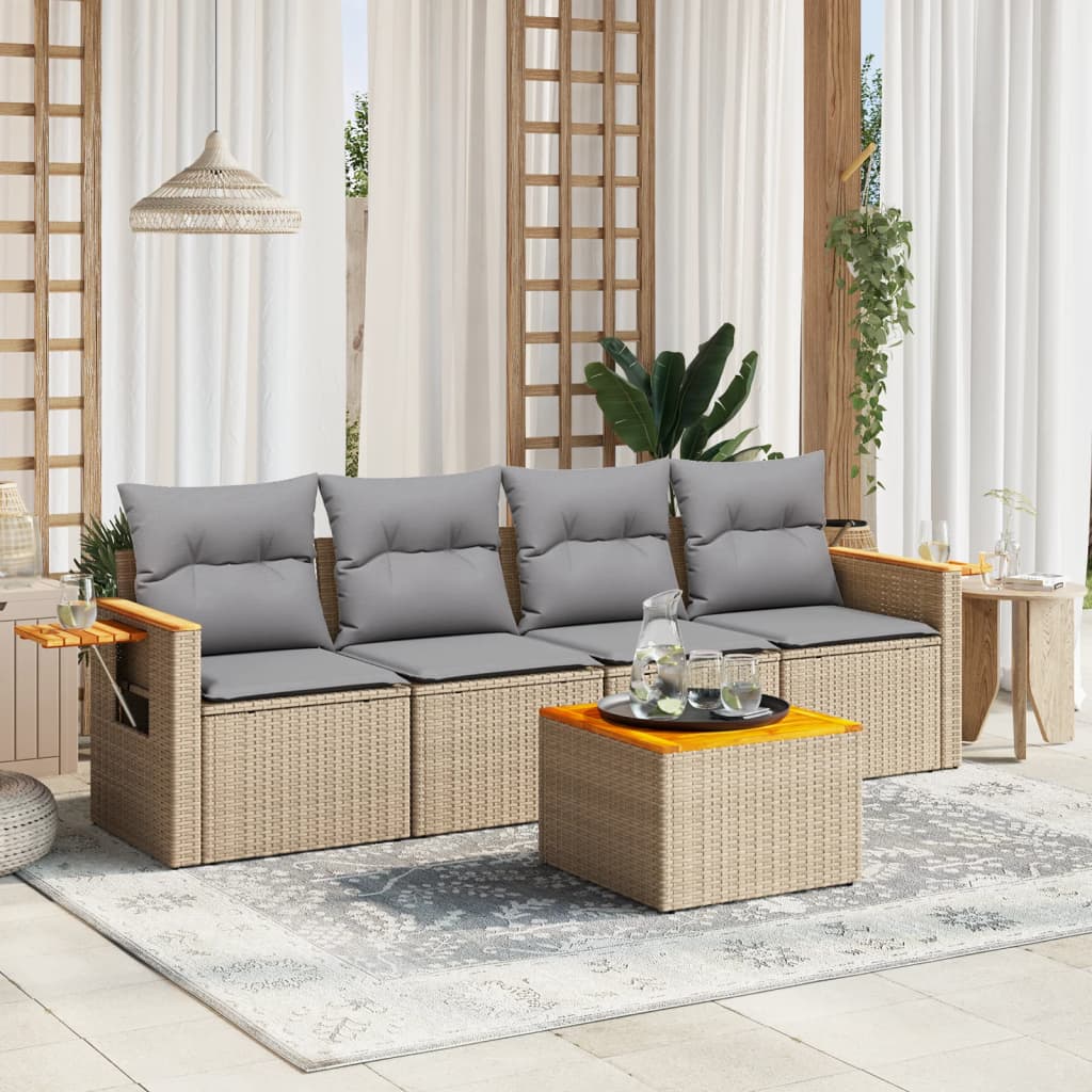 5-dijelni vrtni set sofa s jastucima bež od poliratana