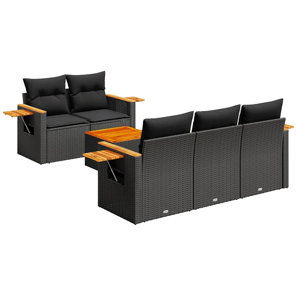 6-dijelni set vrtnih sofa s jastucima crni od poliratana