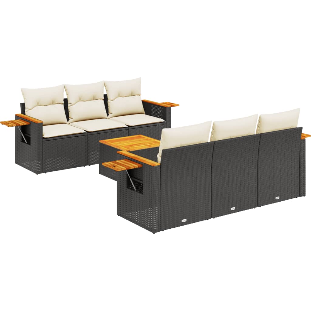 7-dijelni set vrtnih sofa od poliratana s jastucima crni