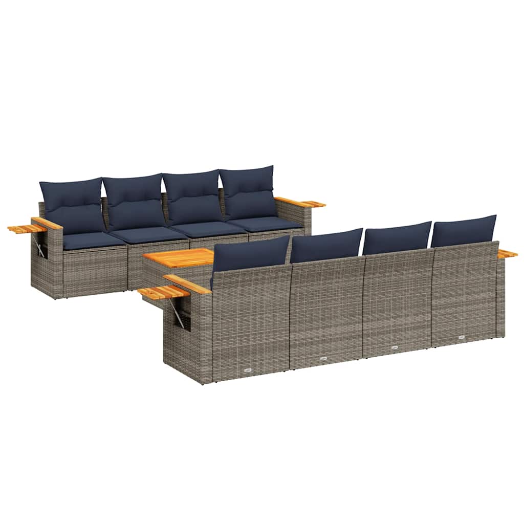 9-dijelni set vrtnih sofa od poliratana s jastucima sivi