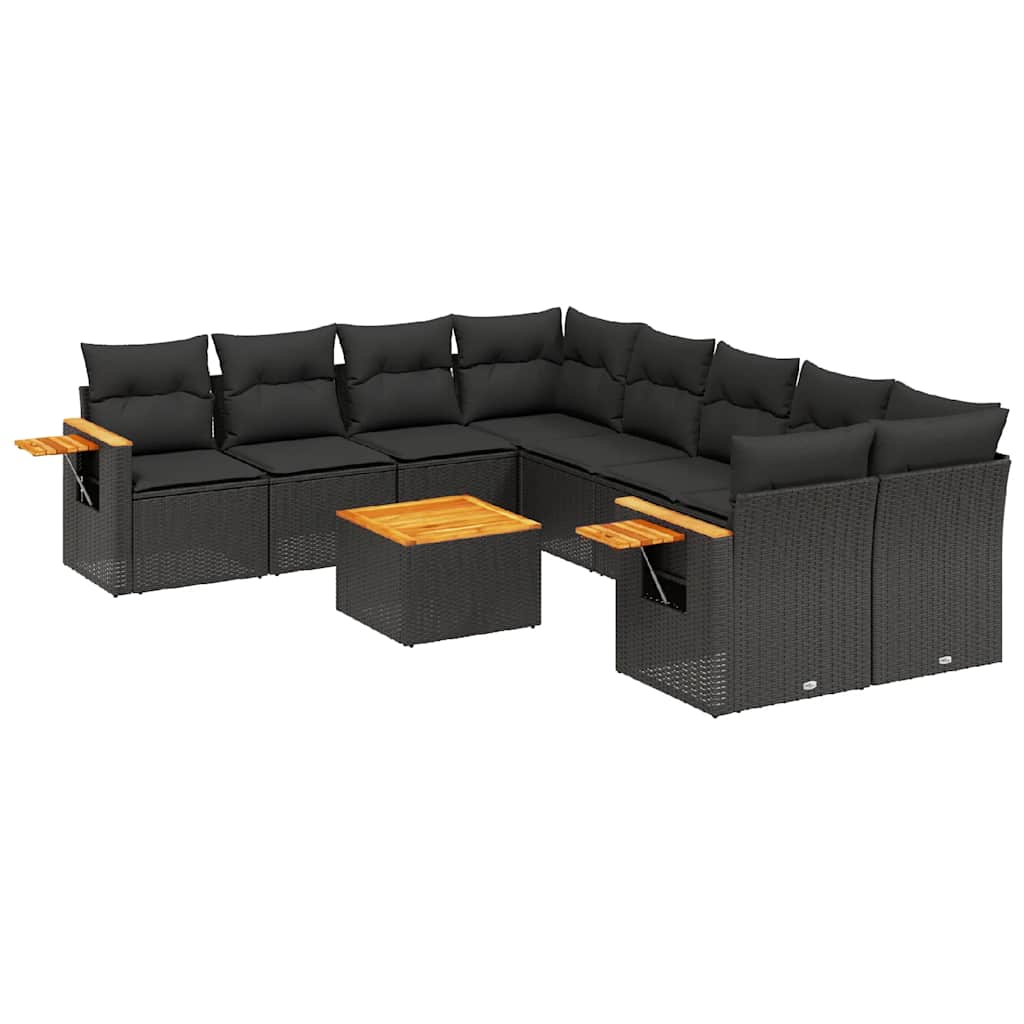 9-dijelni set vrtnih sofa s jastucima crni od poliratana