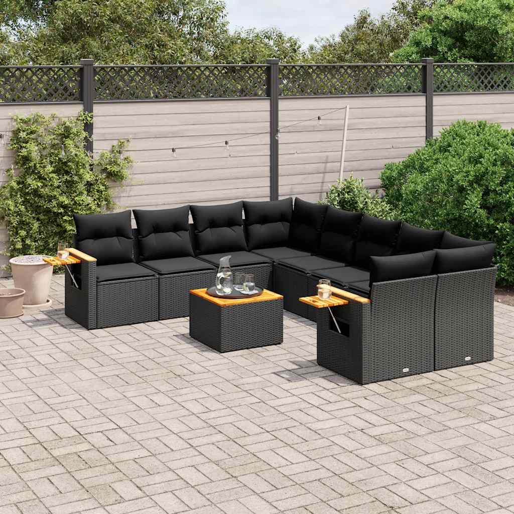9-dijelni set vrtnih sofa s jastucima crni od poliratana