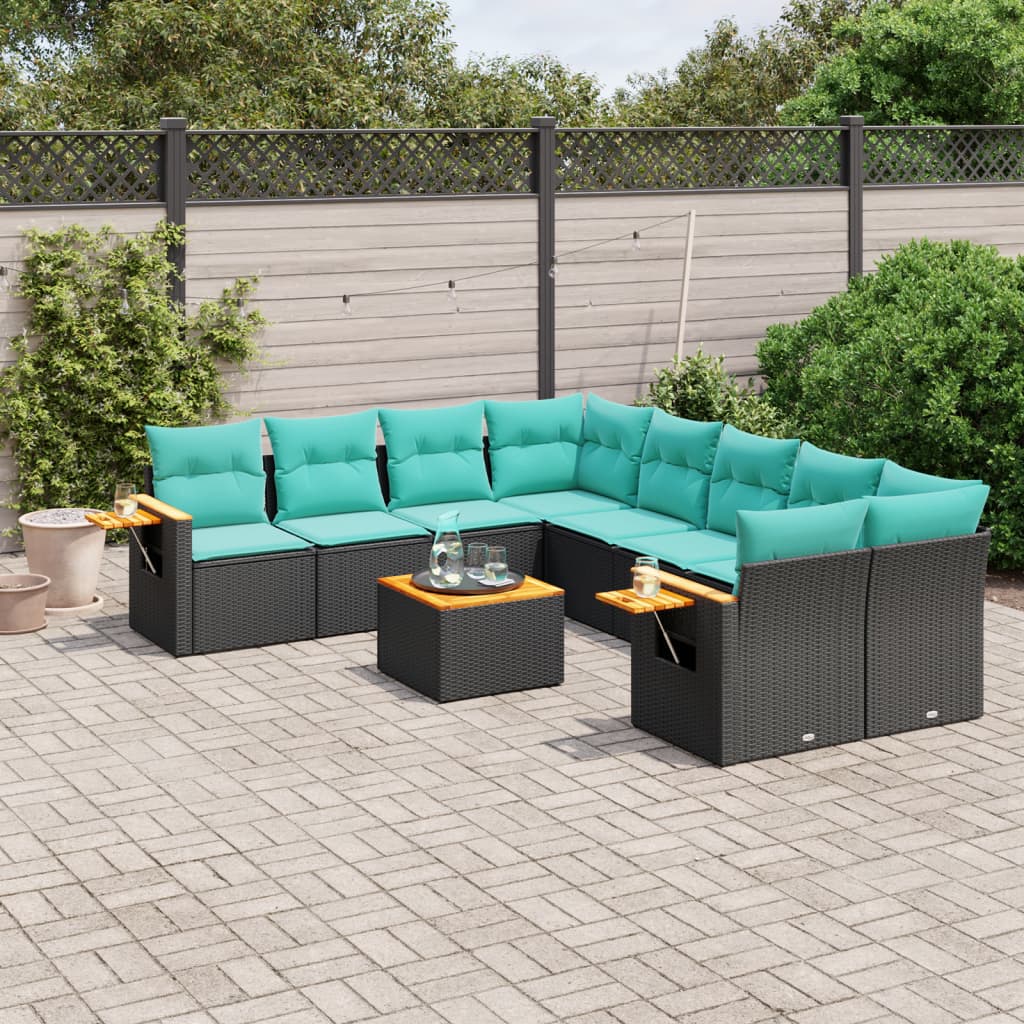 9-dijelni set vrtnih sofa od poliratana s jastucima crni