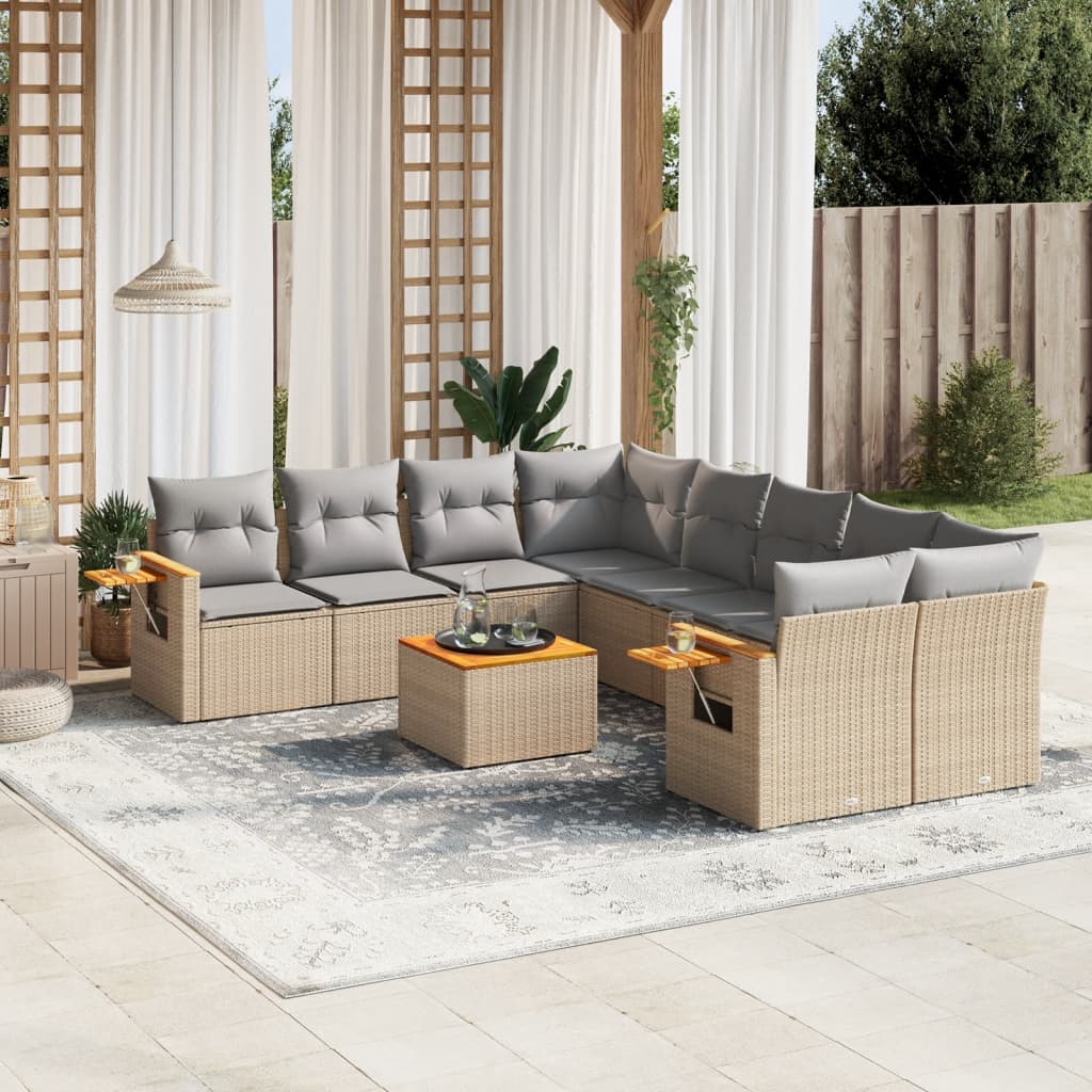 9-dijelni set vrtnih sofa s jastucima bež od poliratana