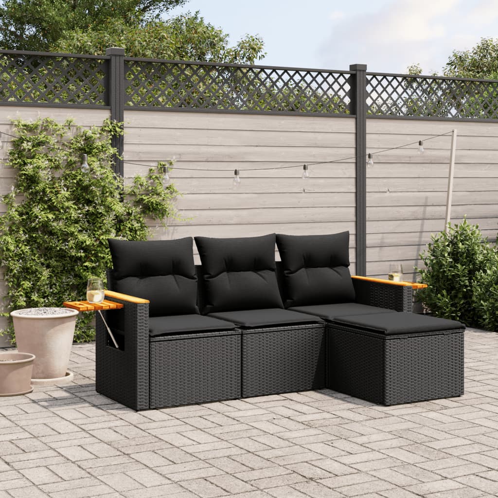 4-dijelni set vrtnih sofa od poliratana s jastucima crni