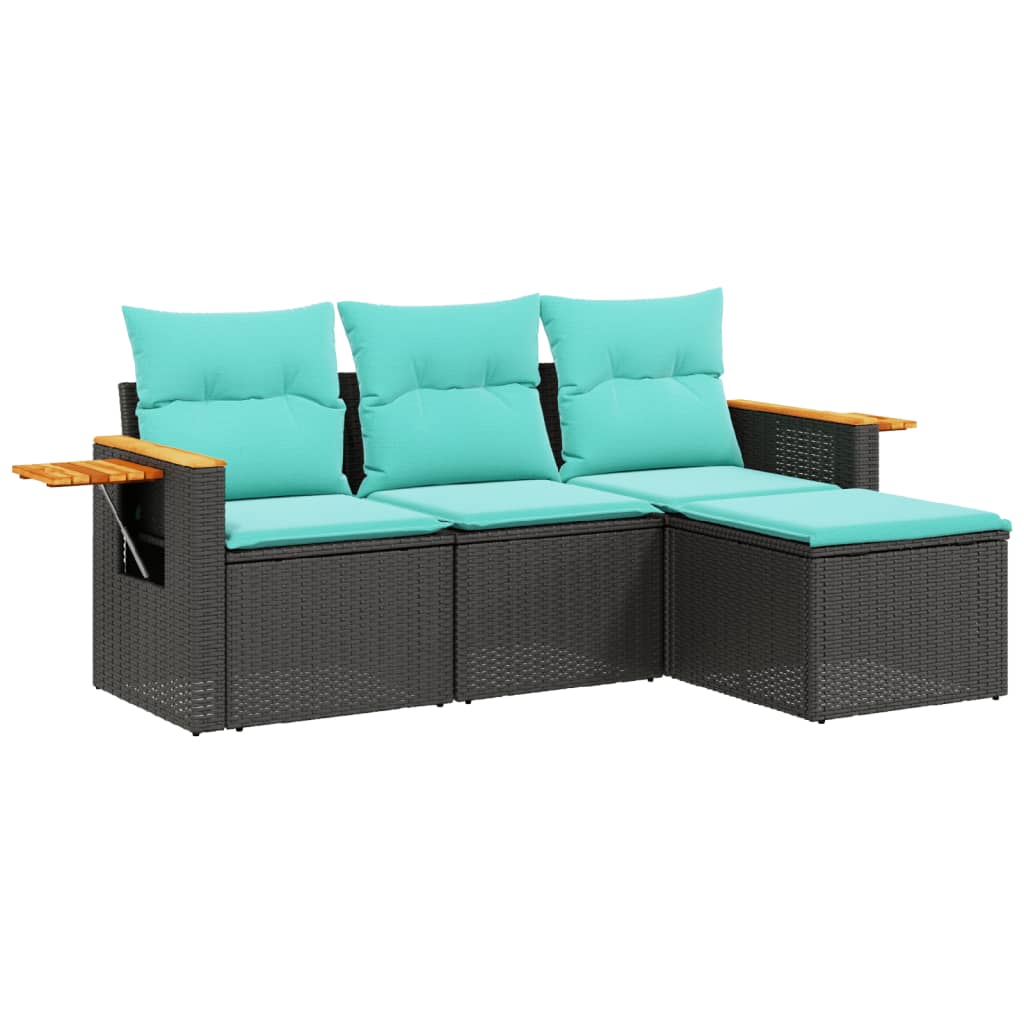 4-dijelni set vrtnih sofa od poliratana s jastucima crni