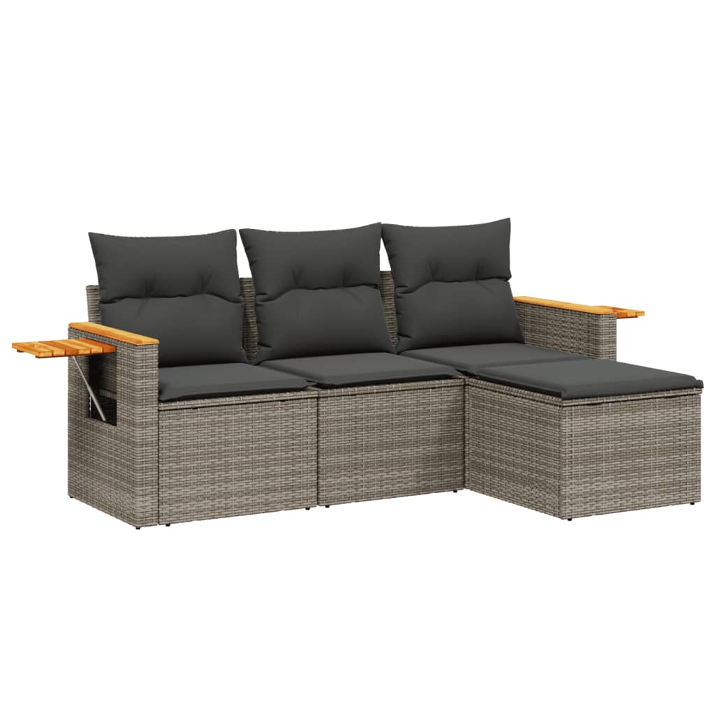 4-dijelni set vrtnih sofa od poliratana s jastucima sivi