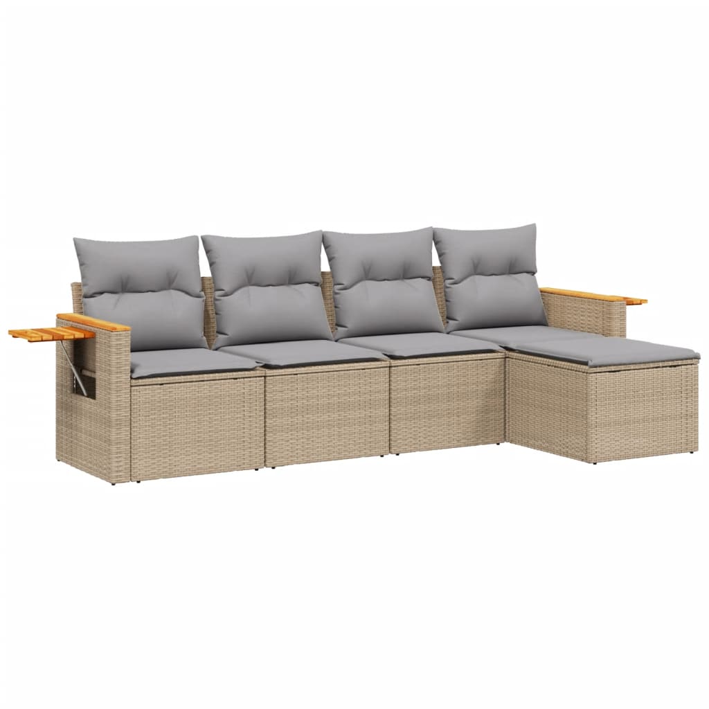 5-dijelni vrtni set sofa s jastucima bež od poliratana
