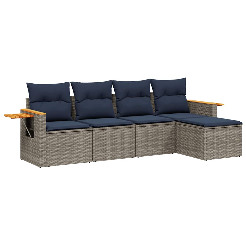 5-dijelni set vrtnih sofa od poliratana s jastucima sivi