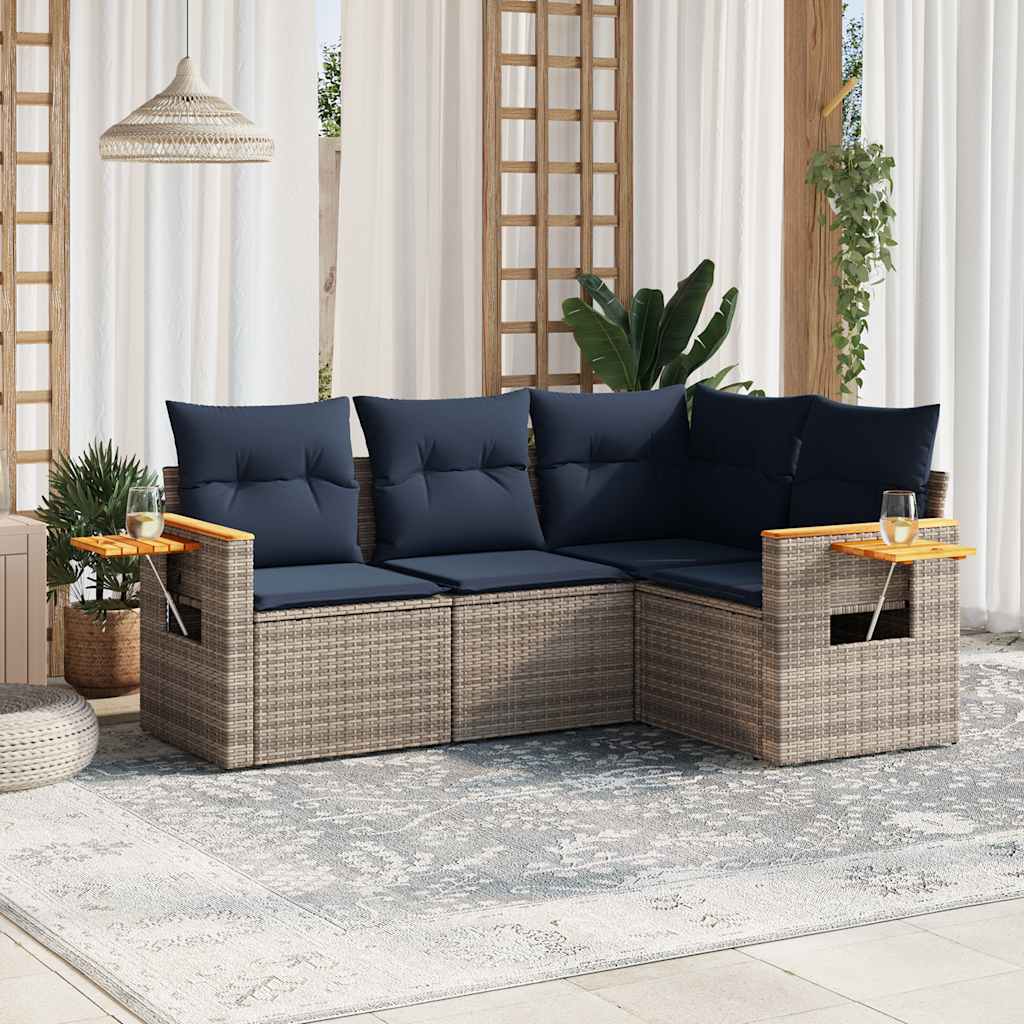 4-dijelni set vrtnih sofa od poliratana s jastucima sivi