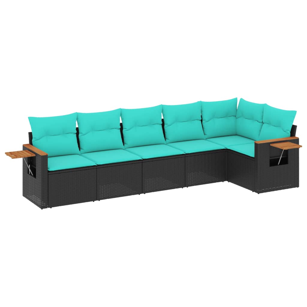 6-dijelni set vrtnih sofa od poliratana s jastucima crni