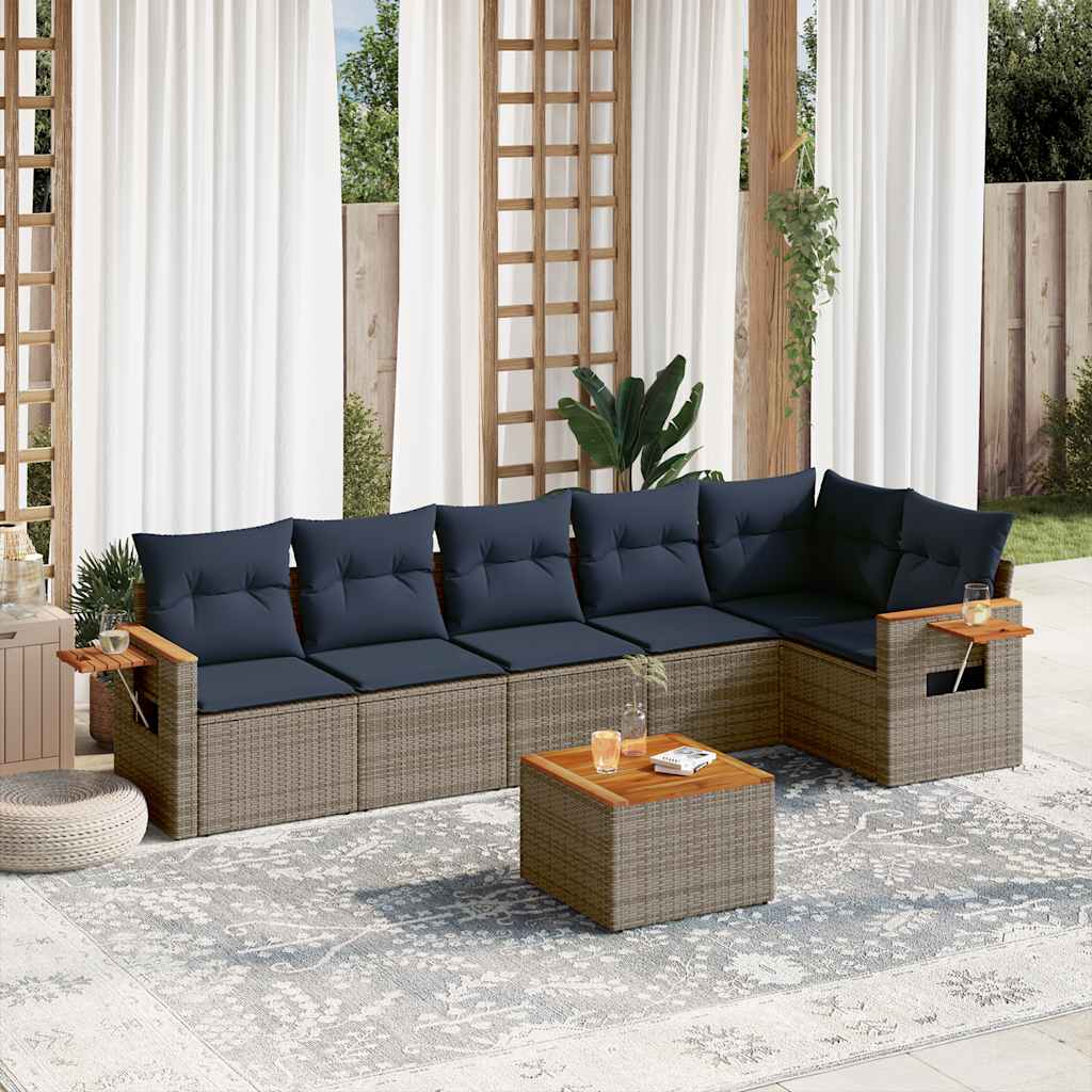 7-dijelni set vrtnih sofa od poliratana s jastucima sivi