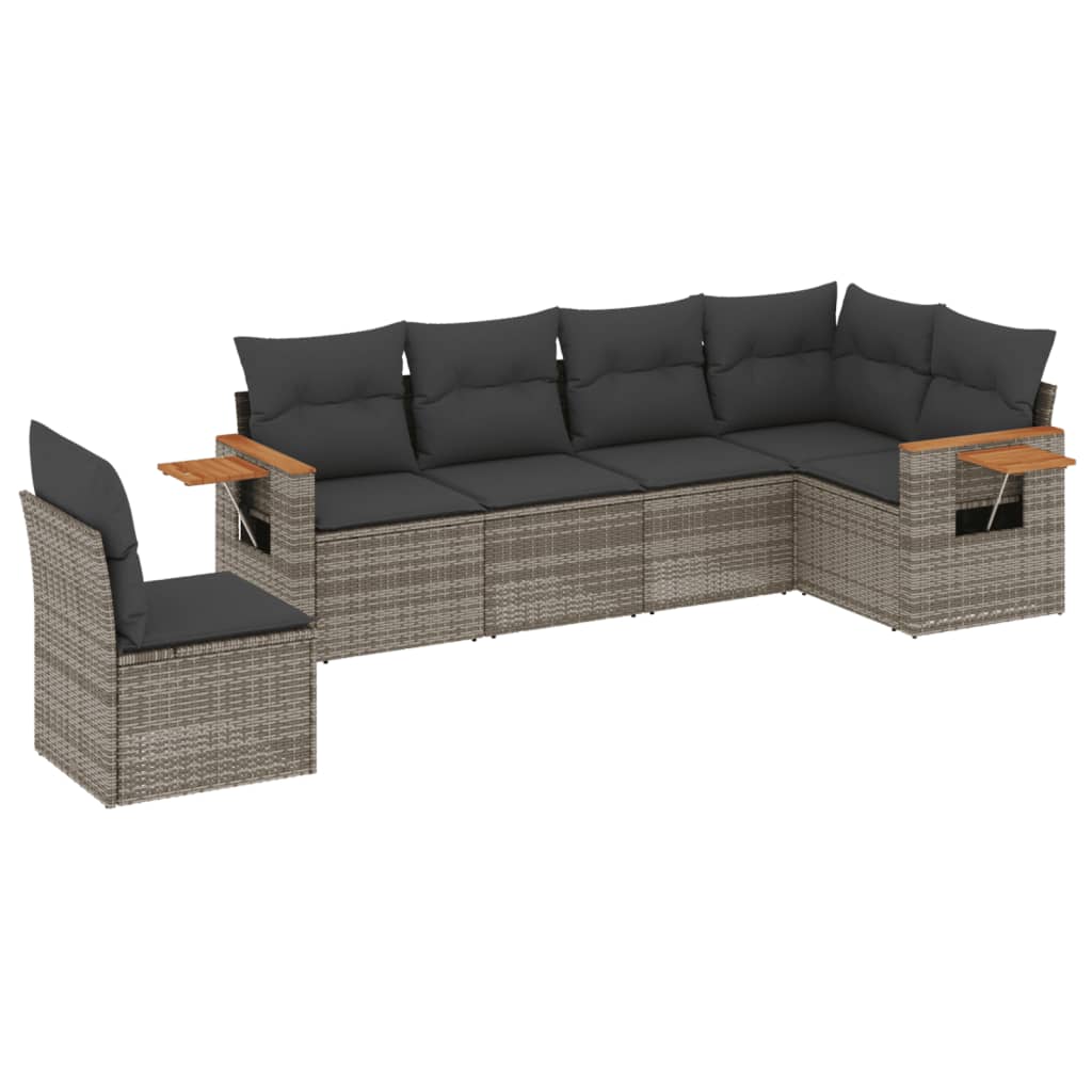 6-dijelni set vrtnih sofa od poliratana s jastucima sivi