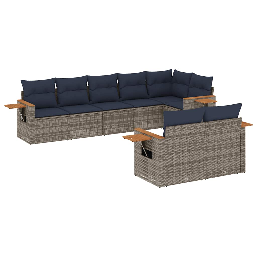 8-dijelni set vrtnih sofa od poliratana s jastucima sivi
