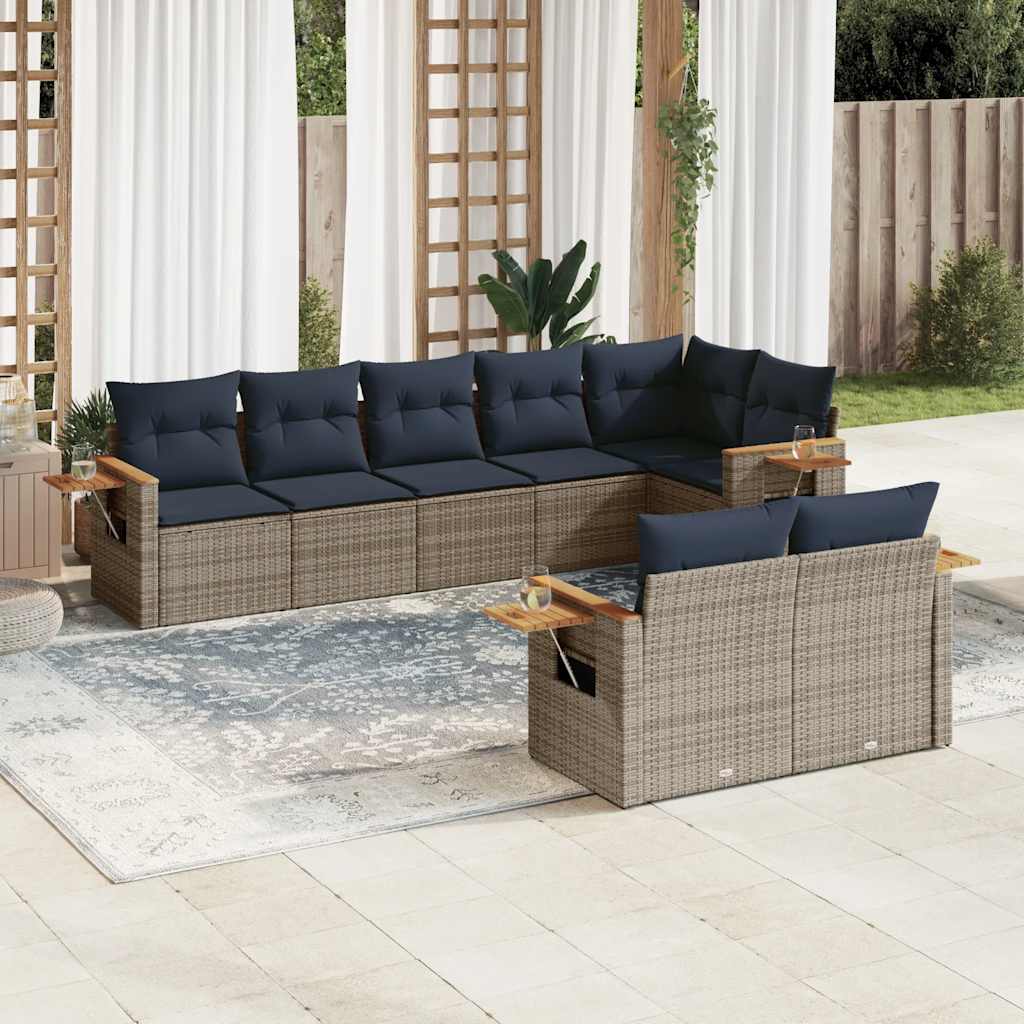 8-dijelni set vrtnih sofa od poliratana s jastucima sivi