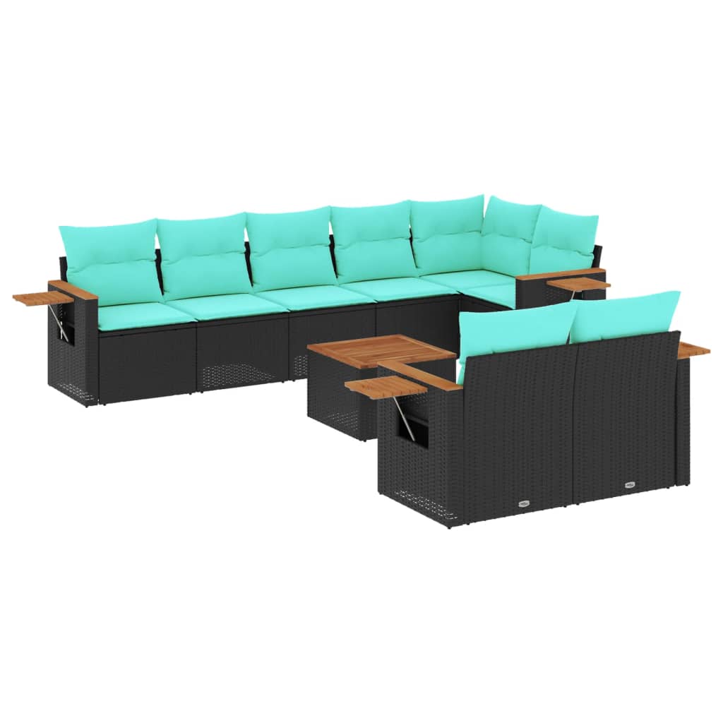 9-dijelni set vrtnih sofa od poliratana s jastucima crni