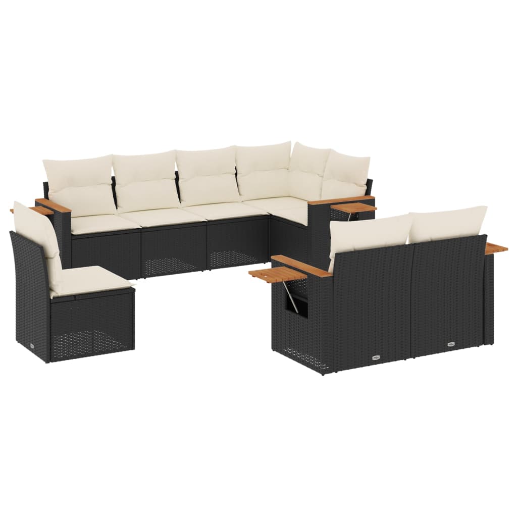 8-dijelni set vrtnih sofa od poliratana s jastucima crni