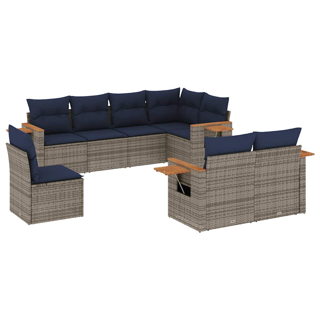 8-dijelni set vrtnih sofa od poliratana s jastucima sivi
