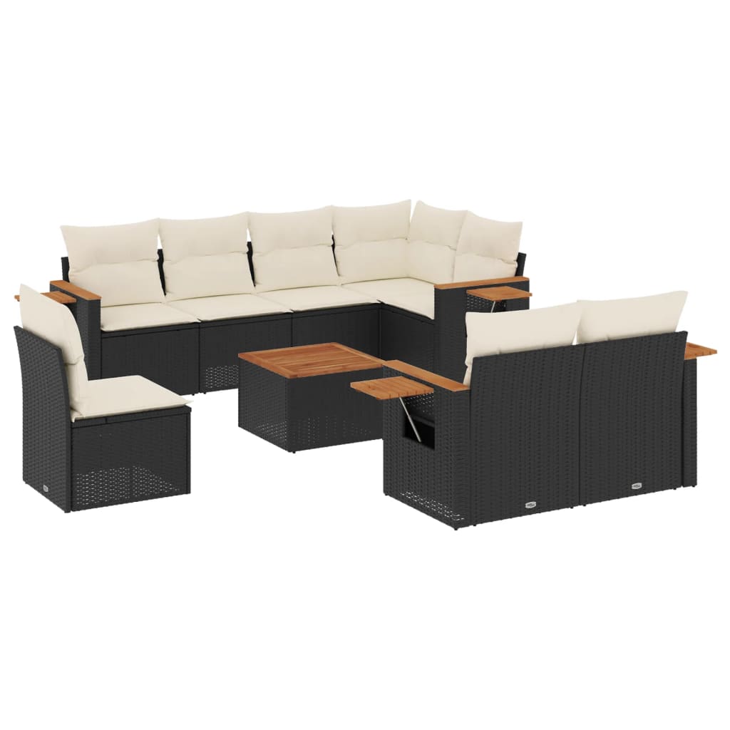 9-dijelni set vrtnih sofa s jastucima crni od poliratana Crna 85 x 62 x 69 cm