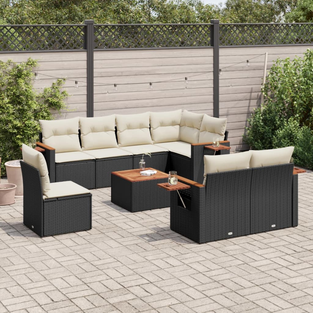 9-dijelni set vrtnih sofa s jastucima crni od poliratana Crna 85 x 62 x 69 cm