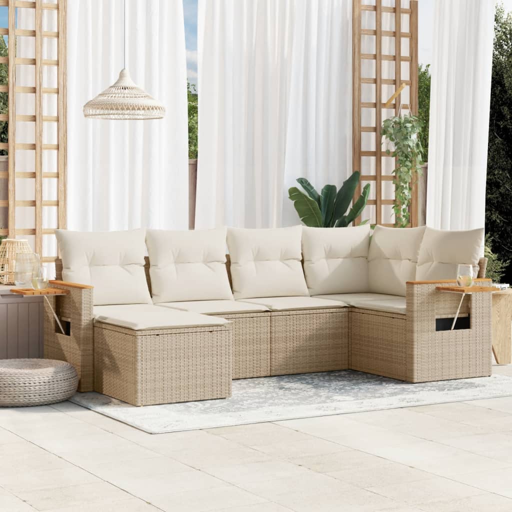 6-dijelni set vrtnih sofa s jastucima bež od poliratana 85 x 62 x 69 cm