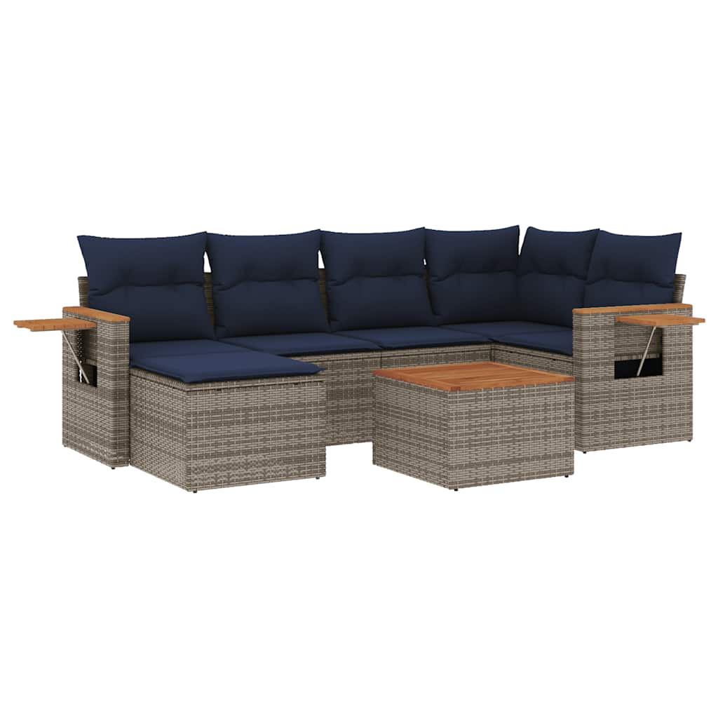 7-dijelni set vrtnih sofa od poliratana s jastucima sivi