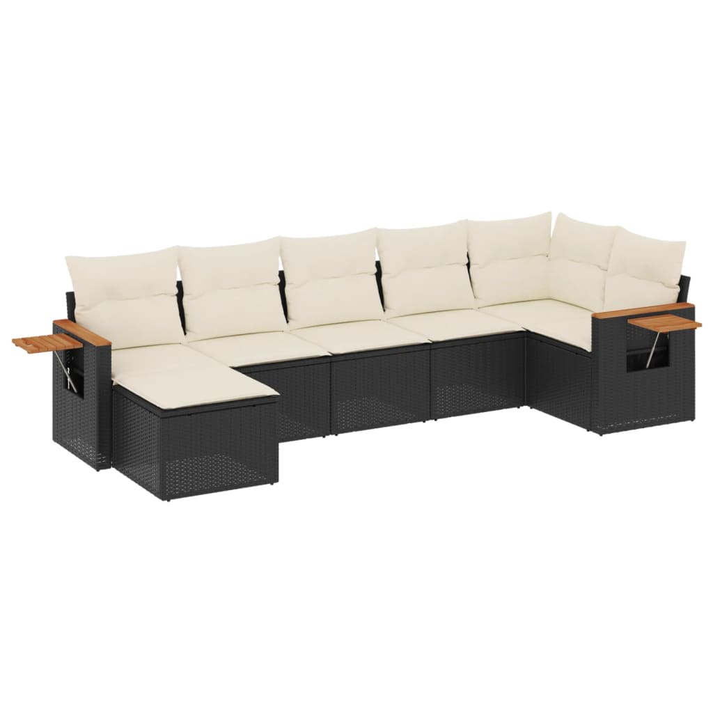 7-dijelni set vrtnih sofa od poliratana s jastucima crni