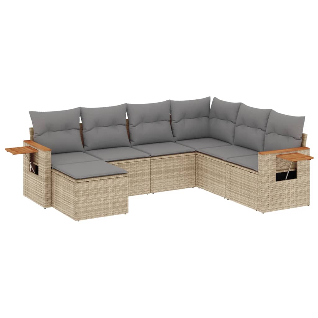 7-dijelni set vrtnih sofa od poliratana s jastucima bež