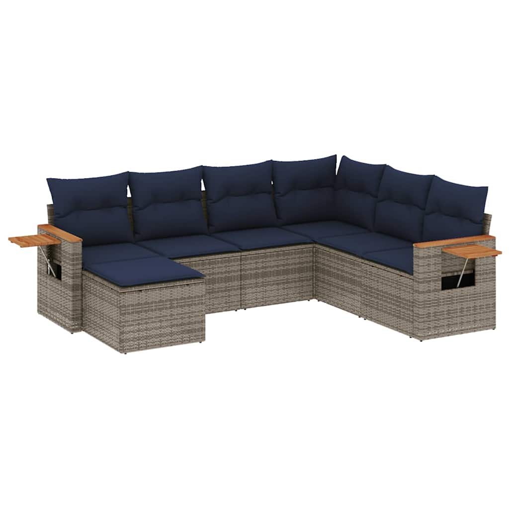 7-dijelni set vrtnih sofa od poliratana s jastucima sivi