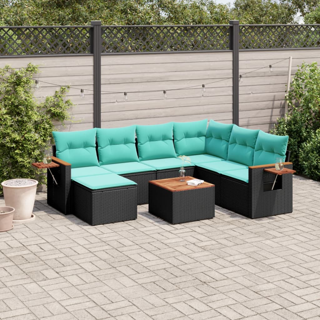 8-dijelni set vrtnih sofa od poliratana s jastucima crni Crna 85 x 62 x 69 cm